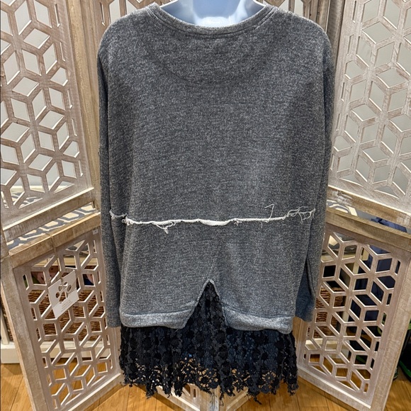 Free People Beach Gray Sweater Mini dress with Black Lace Hem size XS - Picture 7 of 12